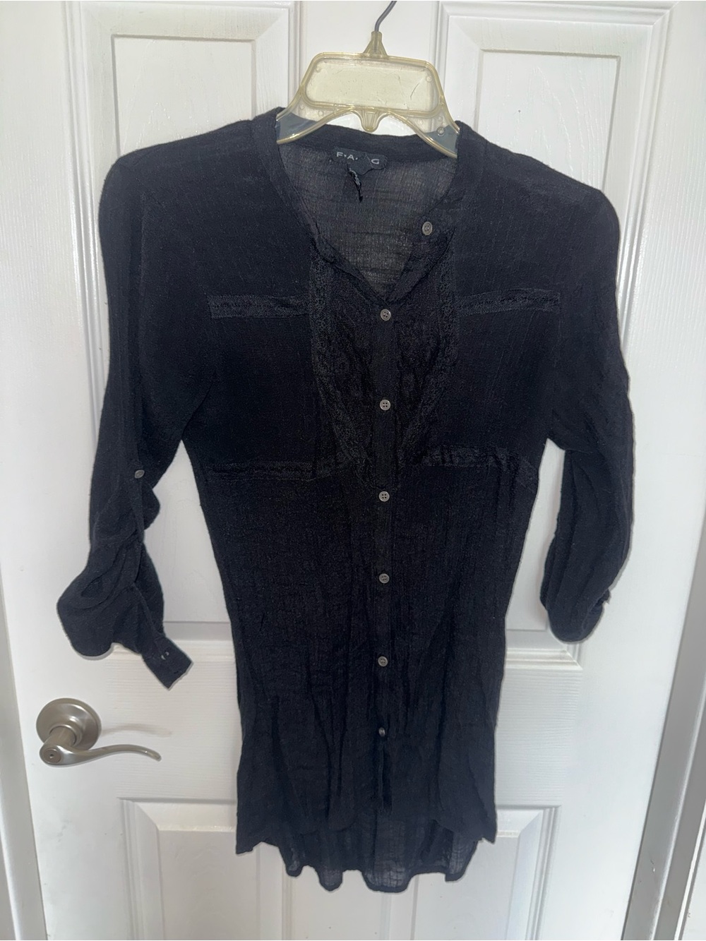 FANG Black Sheer Button-Front Blouse
